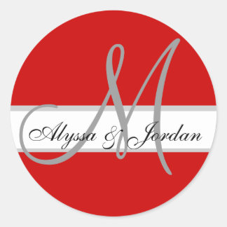 Sticker Rond Mariage Personnalisé Monogramme & Noms Sceau rouge