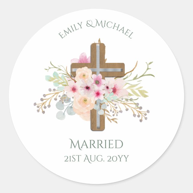 Sticker Rond Mariage personnalisé ou Croix florale de l'anniver (Devant)