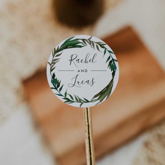 Sticker Rond Mariage personnalisé Palm Wreath (Créateur téléchargé)