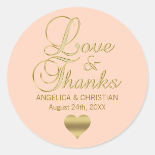 Sticker Rond Mariage PERSONNALISÉ PEACH Gold LOVE & MERCI