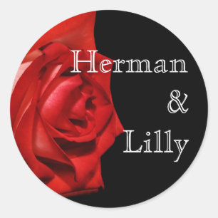 Sticker Rond Mariage personnalisé Rich Red Rose