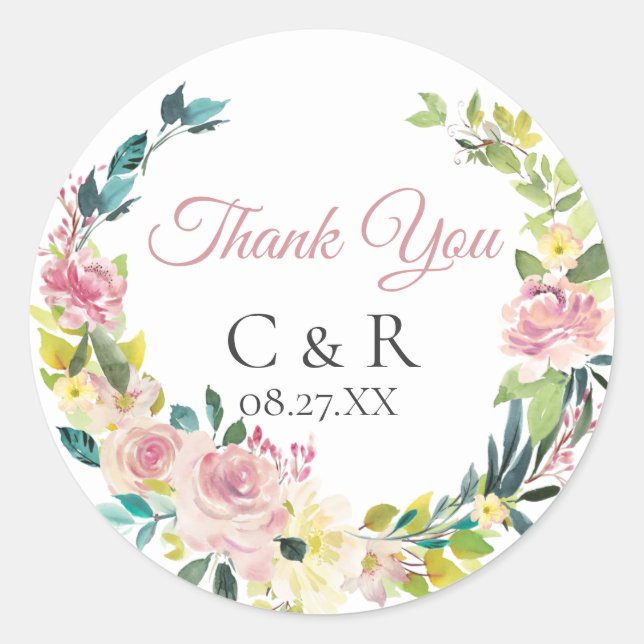 Sticker Rond Mariage personnalisé Rose Dusty (Devant)
