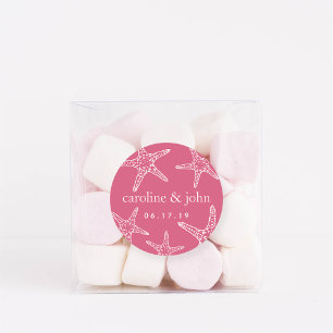 Sticker Rond Mariage personnalisé rose et blanc Starfish