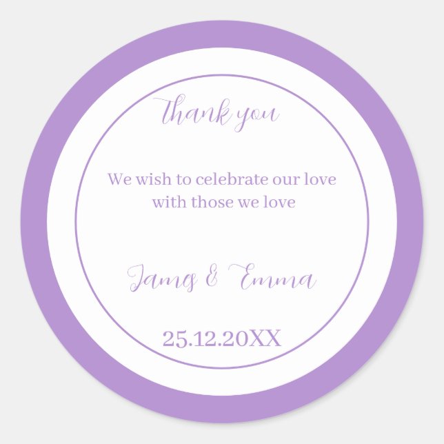 Sticker Rond Mariage personnalisé simple violet (Devant)