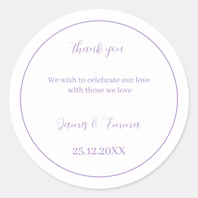 Sticker Rond Mariage personnalisé Simple violet (Devant)