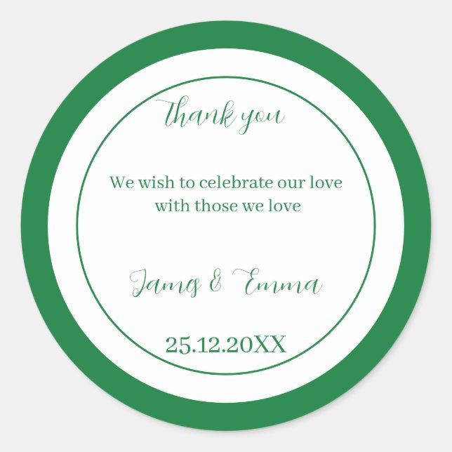 Sticker Rond Mariage personnalisé vert simple (Devant)