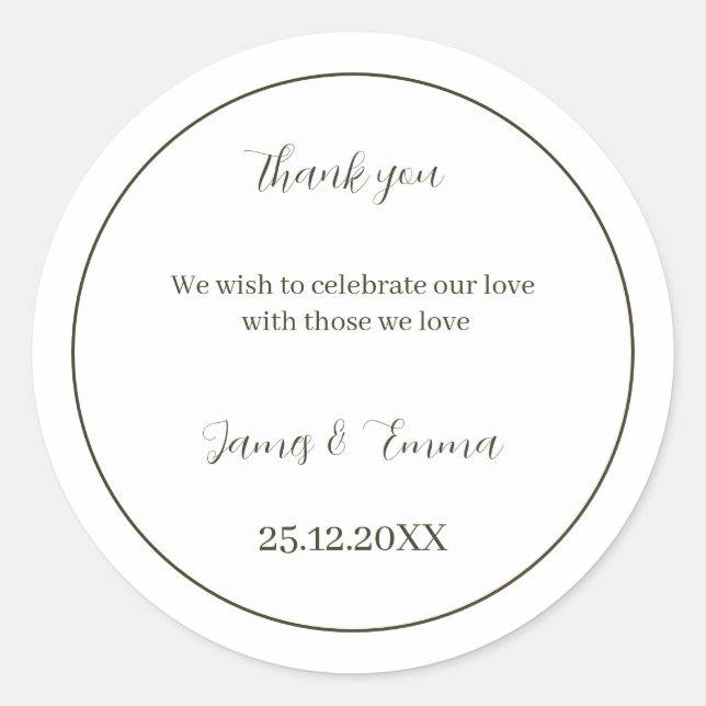 Sticker Rond Mariage personnalisé Vert simple (Devant)