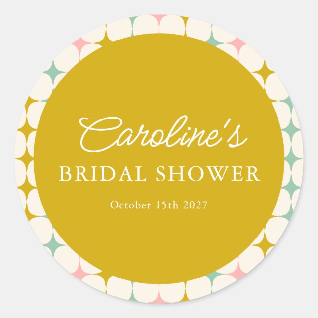 Sticker Rond Mariage personnalisé vintage géométrique pastel Sh (Devant)