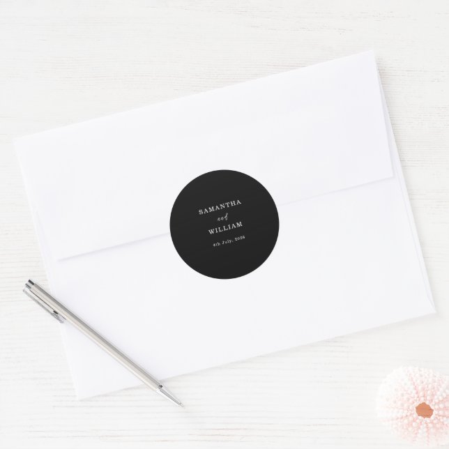 Sticker Rond Mariage Photo Classique Noir Moderne (Enveloppe)