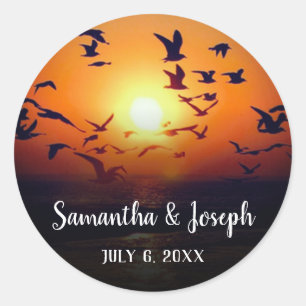 Sticker Rond Mariage Photo Crépuscule Orange Ombre Noir