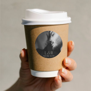 Sticker Rond Mariage photo et monogramme en couple