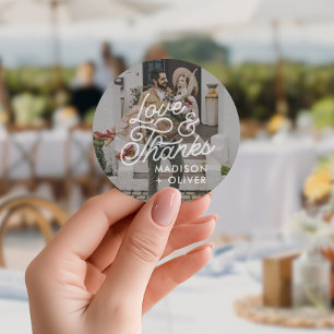 Sticker Rond Mariage photo moderne Bold Love and Thanks