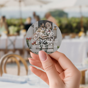Sticker Rond Mariage photo moderne Bold Typographie Merci