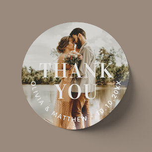 Sticker Rond Mariage photo moderne élégant et minimaliste merci