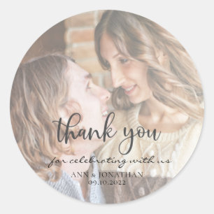 Sticker Rond Mariage photo moderne Faux Vellum Merci
