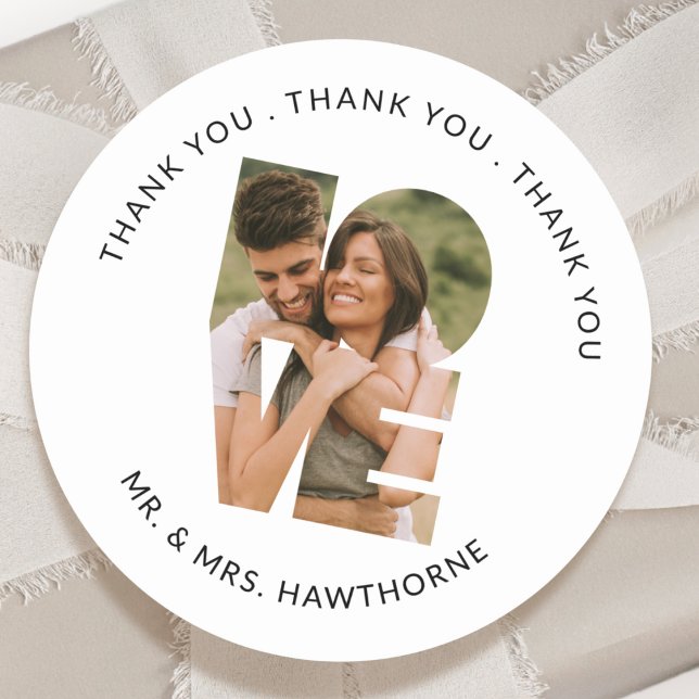 Sticker Rond Mariage photo moderne Merci Love Lettres Favoriser (Créateur téléchargé)