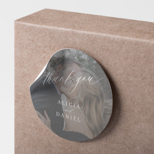 Sticker Rond Mariage photo moderne merci pour