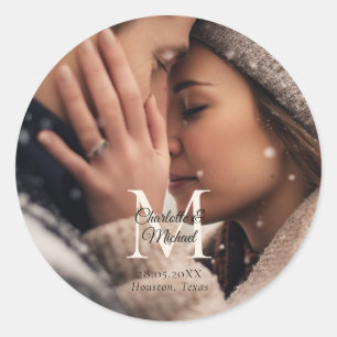 Sticker Rond Mariage photo Monogramme