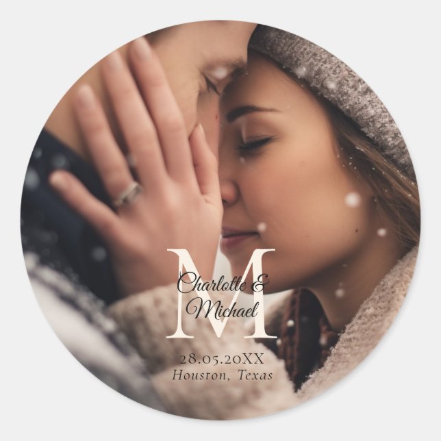 Sticker Rond Mariage photo Monogramme (Devant)