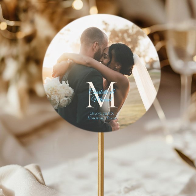 Sticker Rond Mariage photo Monogramme (Monogram Photo Wedding Classic Round Sticker.)