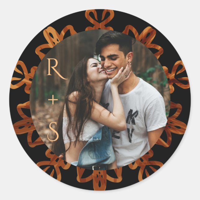 Sticker Rond Mariage photo ornemental Chic Gold (Devant)
