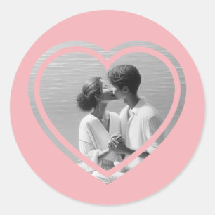Sticker Rond Mariage photo personnalisé en forme de coeur