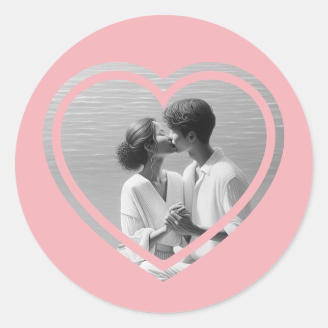 Sticker Rond Mariage photo personnalisé en forme de coeur (Devant)