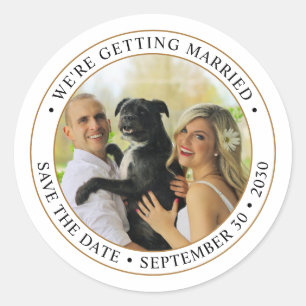Sticker Rond Mariage photo personnalisé Enregistrer la date