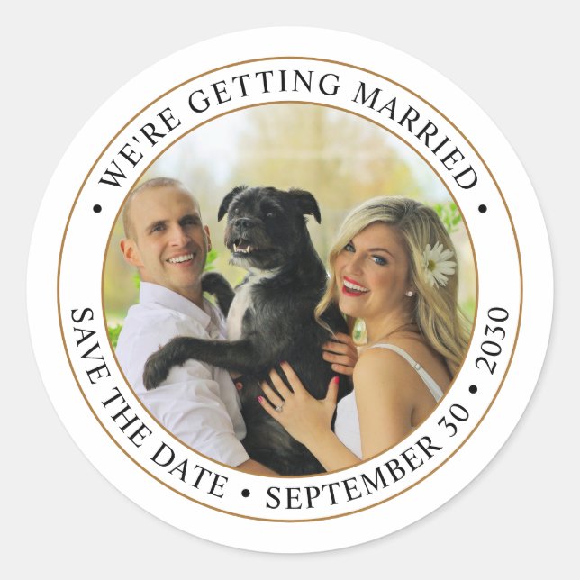 Sticker Rond Mariage photo personnalisé Enregistrer la date (Devant)