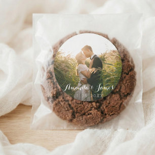 Sticker Rond Mariage Photo Script Whimsical moderne