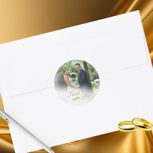 Sticker Rond Mariage Photo Simple Bagues Or Merci