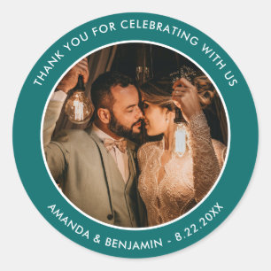 Sticker Rond Mariage photo turquoise de Merci moderne