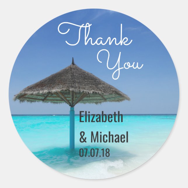 Sticker Rond Mariage pittoresque Tropical Beach Merci (Devant)