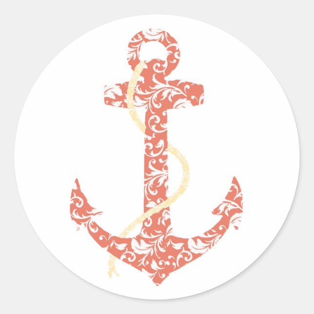 Sticker Rond Mariage plage corail et Ancre jaune (Devant)