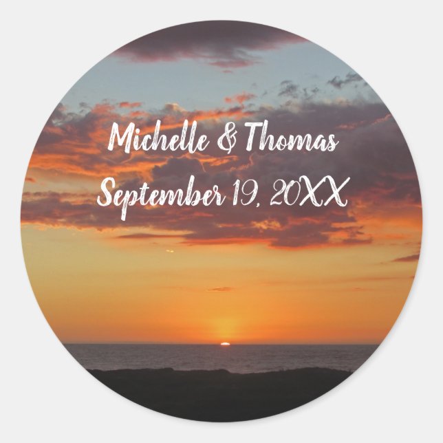 Sticker Rond Mariage plage Orange Soirée Sky Ocean Sunset (Devant)