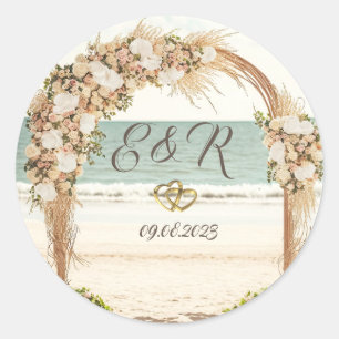 Sticker Rond Mariage plage Roses d'Arbor