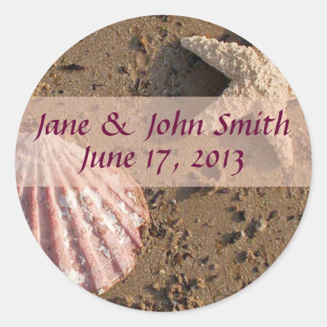 Sticker Rond Mariage plage Starfish et Sea Shell Seals (Devant)
