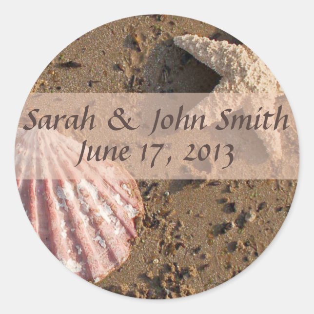 Sticker Rond Mariage plage Starfish et Sea Shell Seals2 (Devant)