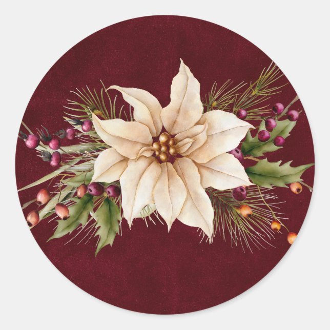 Sticker Rond Mariage Poinsettia & Berries (Devant)