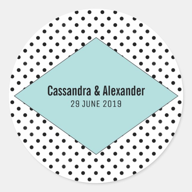 Sticker Rond Mariage Pois Aqua Modern (Devant)