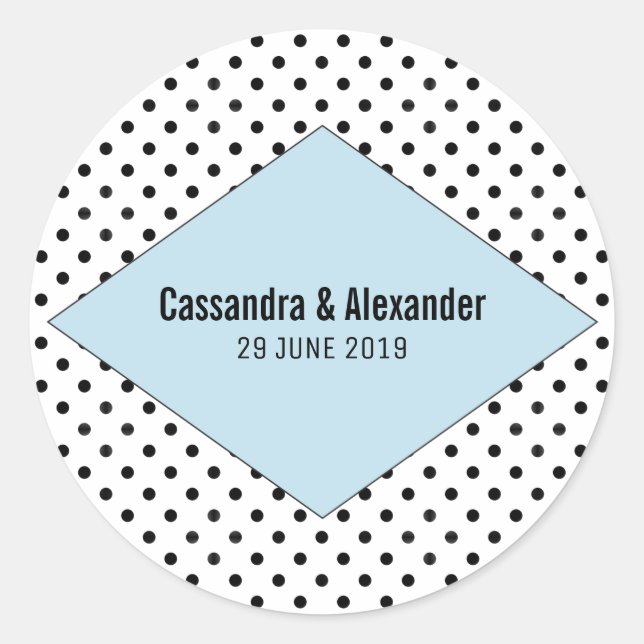 Sticker Rond Mariage Pois moderne bleu (Devant)