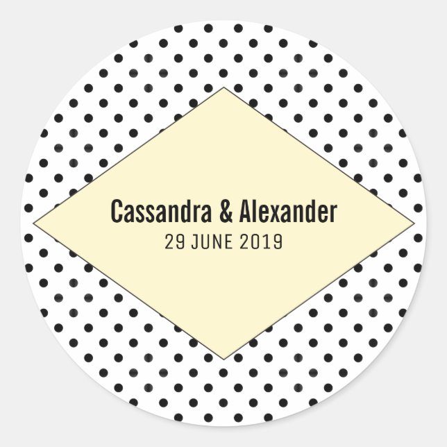 Sticker Rond Mariage Pois moderne jaune (Devant)