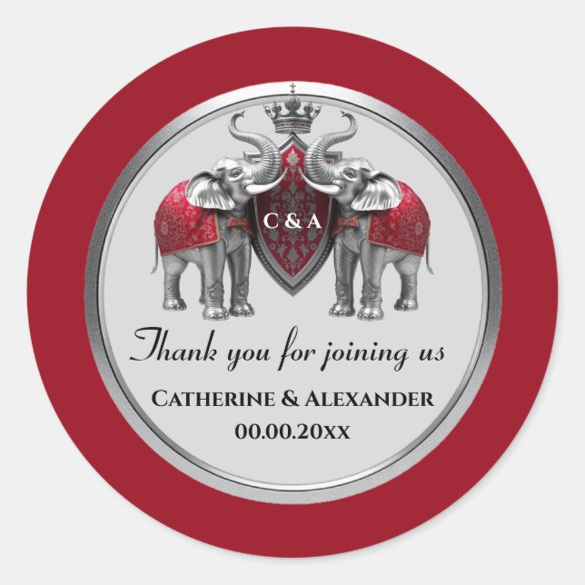 Sticker Rond mariage pour les éléphants d'argent couronne royal (Devant)
