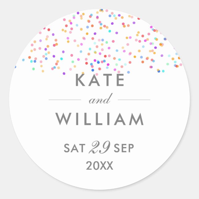 Sticker Rond Mariage Rainbow Confetti (Devant)