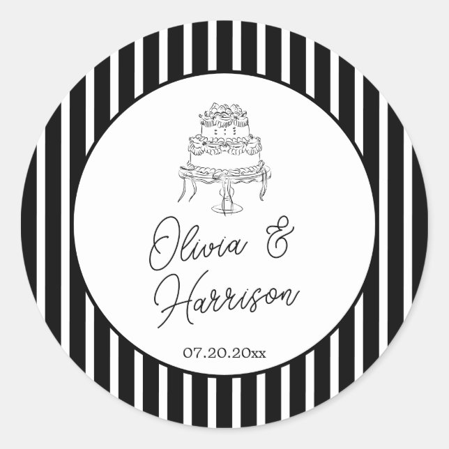 Sticker Rond Mariage rayé noir et blanc (Devant)