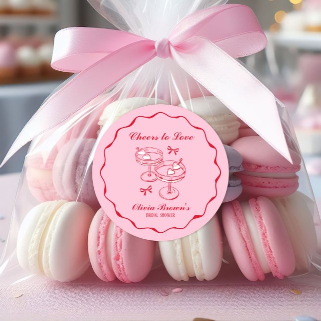 Sticker Rond Mariage Réception Rose et Rouge Dessin à la Main R (Créateur téléchargé)