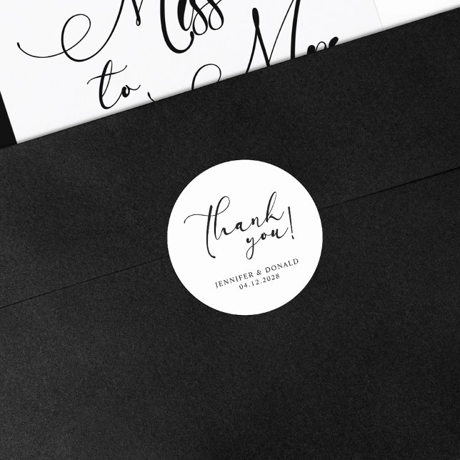 Sticker Rond Mariage Remerciement Simple Moderne Noir (Créateur téléchargé)