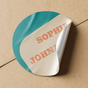 Sticker Rond Mariage rétro années 70 sarcelle orange beige