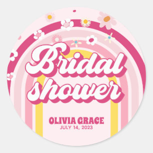 Sticker Rond Mariage rétro arc-en-ciel Daisy Groovy