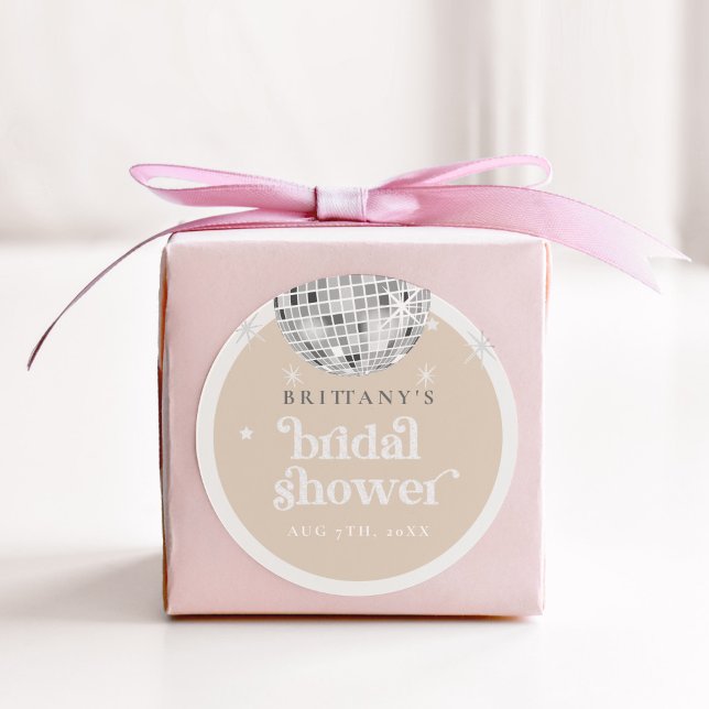 Sticker Rond Mariage rétro disco groovy Shower  (Disco Diva bridal shower circle sticker)